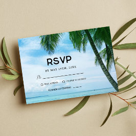 Cartão RSVP Casamento de Destino do Oceano Tropical de Palma d
