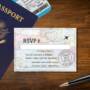 Cartão RSVP Casamento de Destino do Passaporte do Mapa Mundial