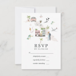 Cartão RSVP Casamento de Destino em Cuba com Aquarela