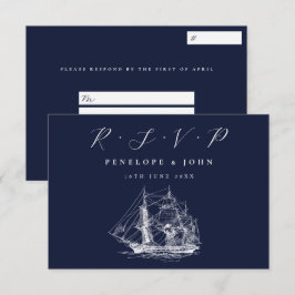 Cartão RSVP Casamento de Destino Nobre Azul Naval Náutico