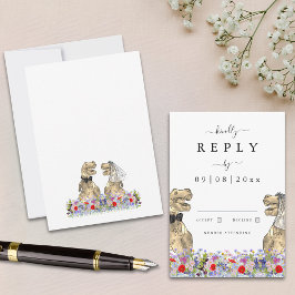 Cartão RSVP Casamento de Dinossauro com Flor Silvestre Respost