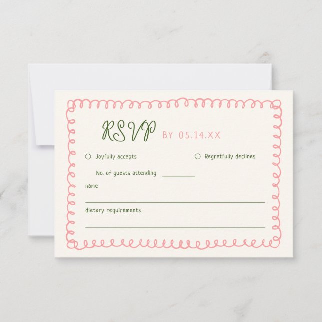 Cartão RSVP Casamento de Diversão Francês Verde Rosa Cor-de-Ro (Frente)