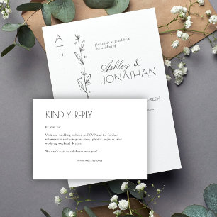 Cartão RSVP Casamento de Divisor Floral Moderno