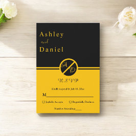 Cartão RSVP Casamento De Dourado Monograma E Preto De Luxo Ele