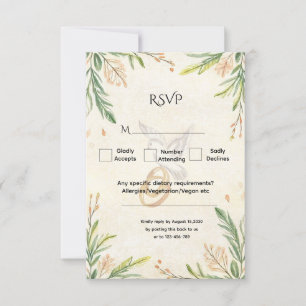 Cartão RSVP Casamento de Dove e Anéis Botânicos Elegantes