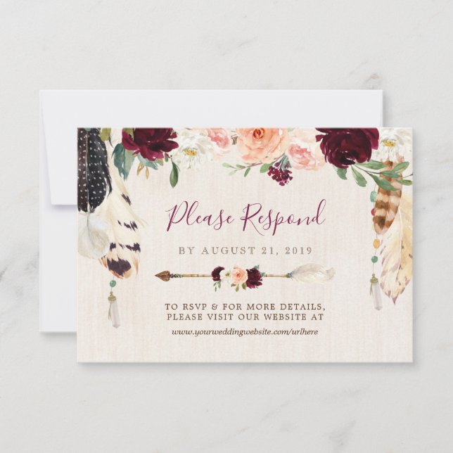 Cartão RSVP Casamento de Dream Catcher Moon Peach & Burgundy B (Frente)