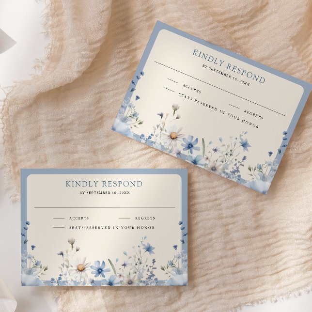 Cartão RSVP Casamento de Dusty Blue Boho Wildflower (Criador carregado)