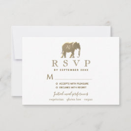 Cartão RSVP Casamento de Elefante com Folha de Ouro e Branco M