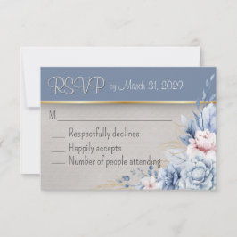 Cartão RSVP Casamento de Elegância Azul e Rosa