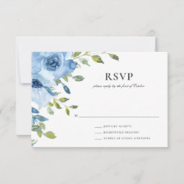 Cartão RSVP Casamento de Elegante Blue Floral Greenery
