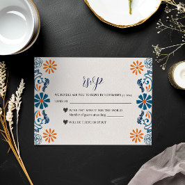 Cartão RSVP Casamento de Elegante Fiesta Floral Azul Mexicano