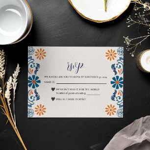 Cartão RSVP Casamento de Elegante Fiesta Floral Azul Mexicano