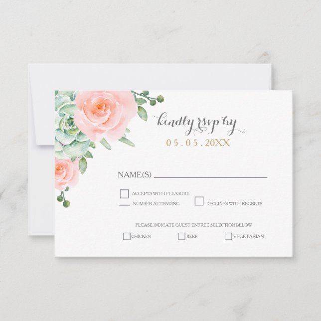 Cartão RSVP Casamento De Elegante Floral De Blush De Aquarela  (Frente)