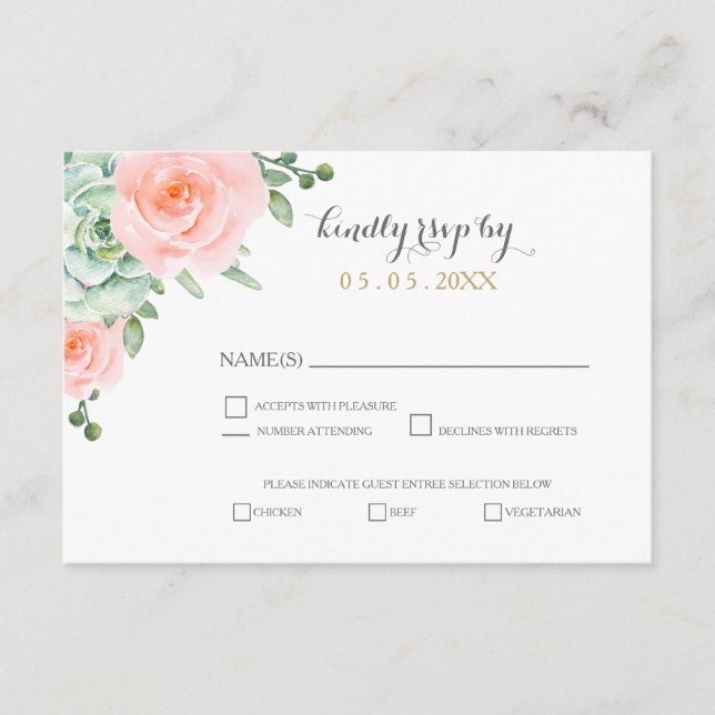 Cartão RSVP Casamento De Elegante Floral De Blush De Aquarela  (Frente)