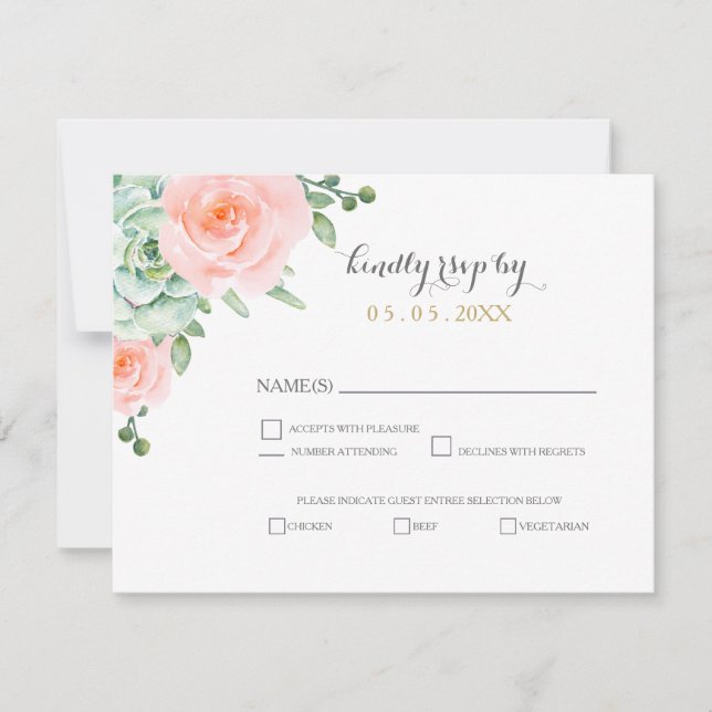 Cartão RSVP Casamento De Elegante Floral De Blush De Aquarela  (Frente)