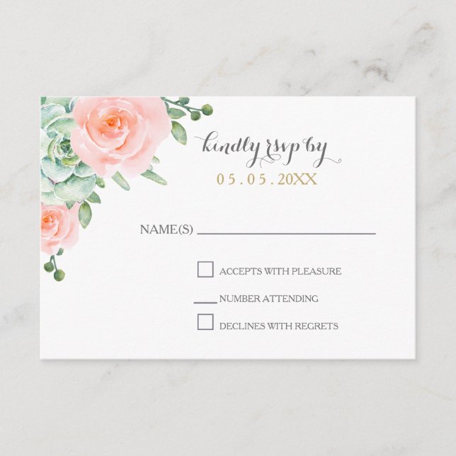Cartão RSVP Casamento De Elegante Floral De Blush De Aquarela  (Frente)