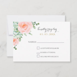 Cartão RSVP Casamento De Elegante Floral De Blush De Aquarela