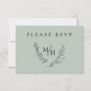 Cartão RSVP Casamento de Elegante Monograma Wreath Sage