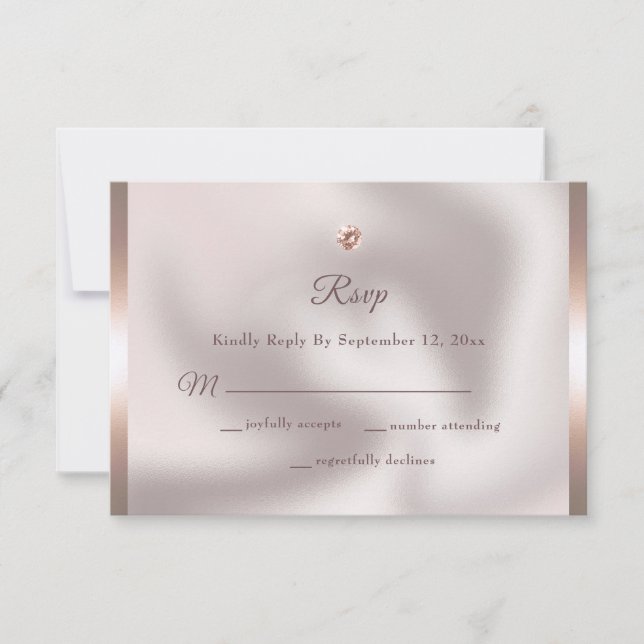 Cartão RSVP Casamento de Elegante Rosa Gold Foil Diamond (Frente)
