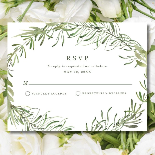 Cartão RSVP Casamento de Elegante Verde Botânico (Elegant Botanical Greenery Wedding RSVP Card)