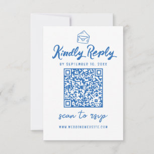 Cartão RSVP Casamento de Envelope Azul com Código QR de Script