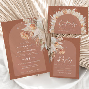 Cartão RSVP Casamento de erva da boêmia moderna terracotta pam