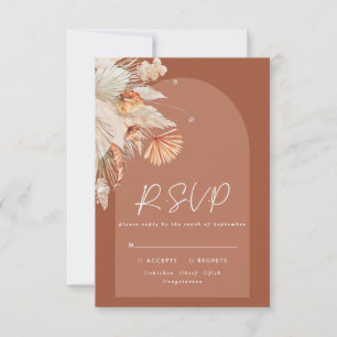 Cartão RSVP Casamento de erva da boêmia moderna terracotta pam