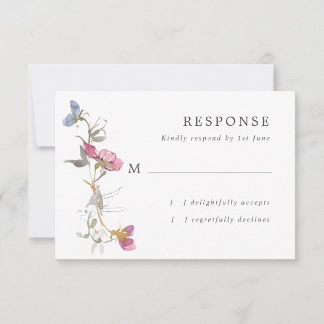 Cartão RSVP Casamento de Ervilha Doce Roxo (Frente)