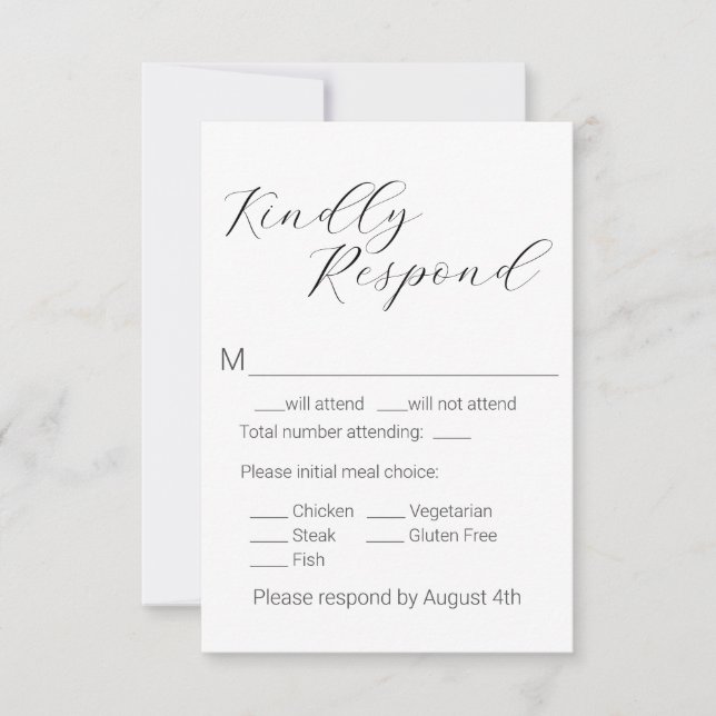 Cartão RSVP Casamento de Escolha de Refeição com Roteiro Minim (Frente)