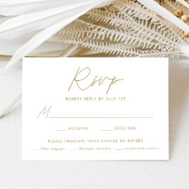 Cartão RSVP Casamento de Escolha de Refeição com Rótulo Dourad