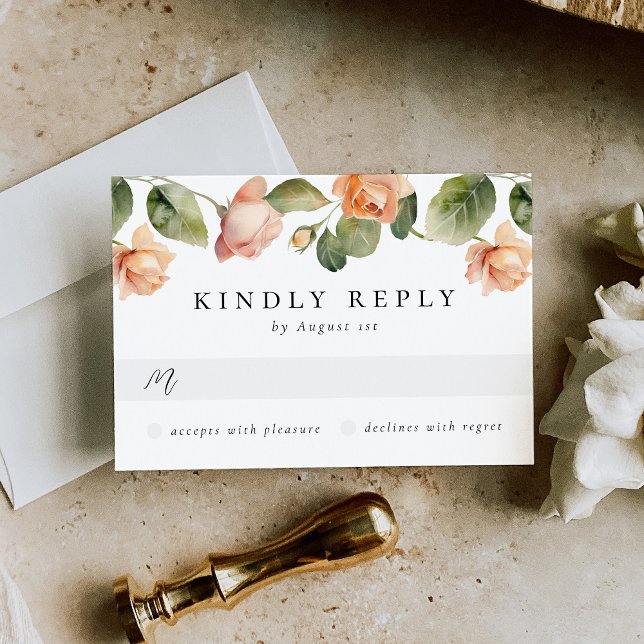 Cartão RSVP Casamento de Escolha de Refeição de Rosa de Pêsseg (Criador carregado)