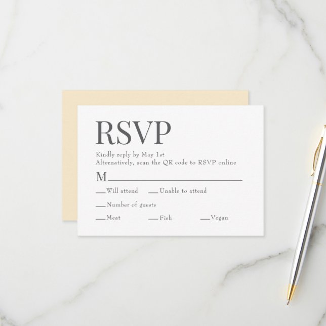Cartão RSVP Casamento de Escolha de Refeições com Código Qr Am (Frente/Verso In Situ)
