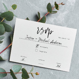 Cartão RSVP Casamento de Escolha de Refeições com Script Branc