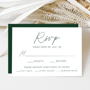 Cartão RSVP Casamento de Escolha de Refeições com Script Verde