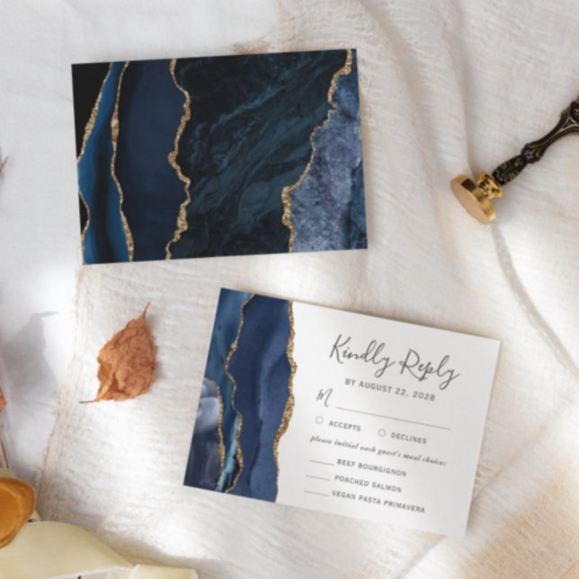 Cartão RSVP Casamento de Escolha de Refeições de Agato Dourado (Criador carregado)