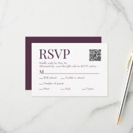 Cartão RSVP Casamento de Escolha de Refeições de Código Qr de
