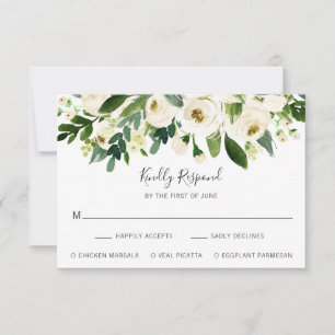 Cartão RSVP Casamento de Escolha de Refeições Florais Branca