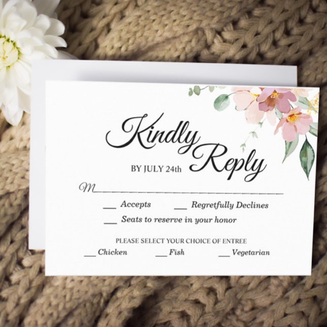 Cartão RSVP Casamento de Escolha de Refeições Florais de Mauve (Criador carregado)