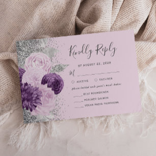 Cartão RSVP Casamento de Escolha de Refeições Lilac de Prata R