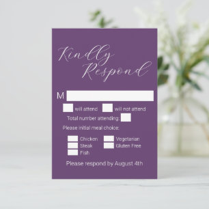 Cartão RSVP Casamento de Escolha de Refeições Roxas Simples Mi