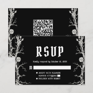 Cartão RSVP Casamento de Esqueletos de Halloween Gótico Preto