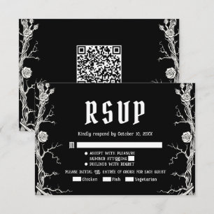 Cartão RSVP Casamento de Esqueletos Gótico de Halloween Preto 