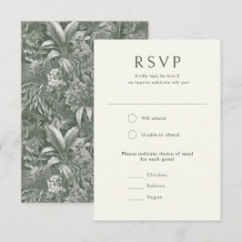 Cartão RSVP Casamento de Estilo de Vintagem Verde Tropical Ele