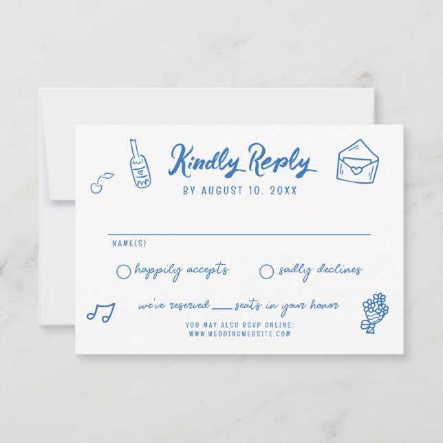 Cartão RSVP Casamento De Estilo Francês Desenhado Pela Mão Whi (Frente)