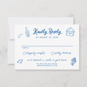 Cartão RSVP Casamento De Estilo Francês Desenhado Pela Mão Whi