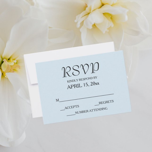 Cartão RSVP Casamento de Estilo Simples Azul Claro (In Situ Wedding)