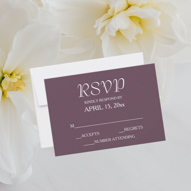 Cartão RSVP Casamento de Estilo Simples de EggPlant (In Situ Wedding)