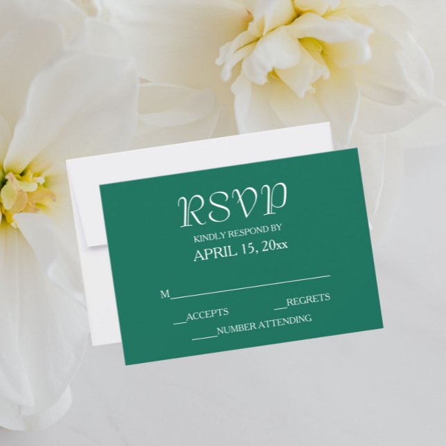 Cartão RSVP Casamento de Estilo Simples Emerald Verde (In Situ Wedding)