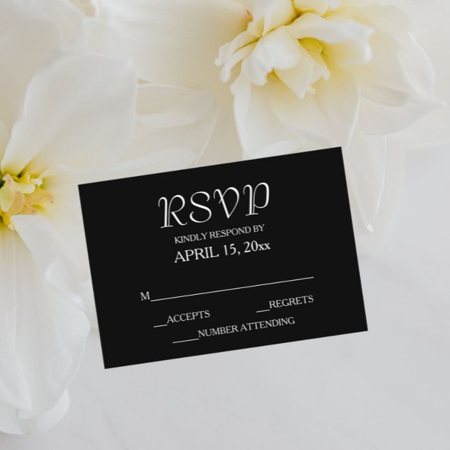 Cartão RSVP Casamento de Estilo Simples Preto (In Situ Wedding)