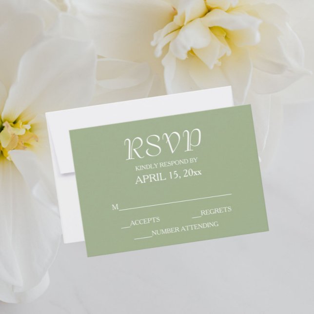 Cartão RSVP Casamento de Estilo Simples Verde Sage (In Situ Wedding)